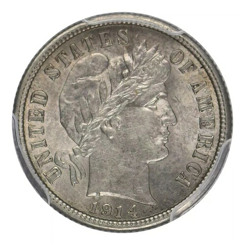 1914-P バーバー シルバーダイム PCGS AU58｜WORLD RESOURCE【KING店】