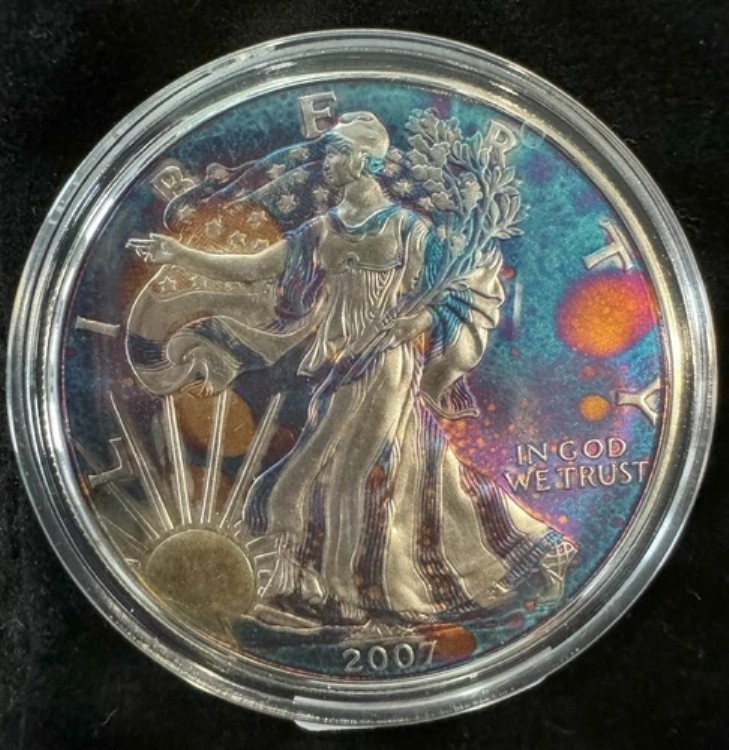 2007年 アメリカンイーグル レディリバティ レインボートーニング 1オンス .999 シルバーコイン COA #A869｜WORLD RESOURCE【KING店】