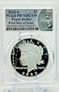 2023-S プルーフ 1ドル ピースシルバー ダラー PCGS PR70DCAM FDOI ピースラベル 初日｜WORLD RESOURCE【KING店】