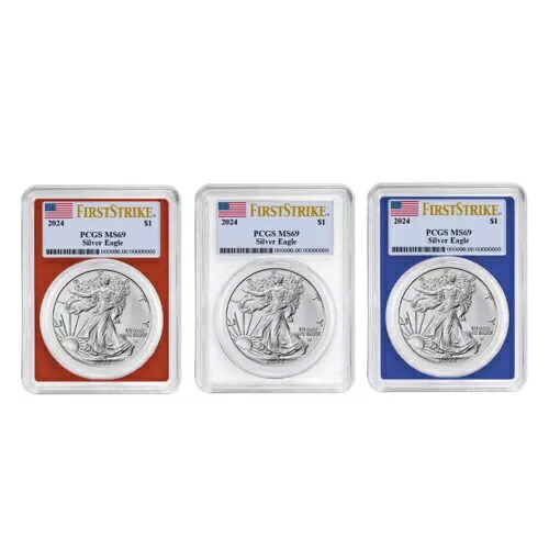 3 個セット - 2024 年 $1 1 オンス アメリカン シルバー イーグル PCGS MS69 FS フラッグ ラベル レッド ホワイト...｜WORLD RESOURCE【KING店】