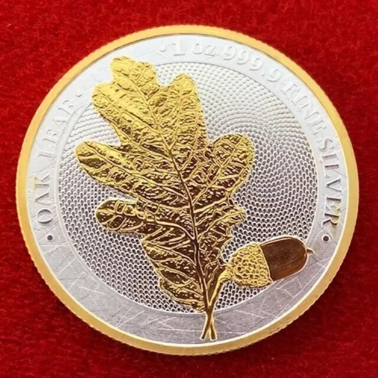 2019年 ゲルマニア オークリーフ 1オンス .9999 シルバー 24K 金メッキ｜WORLD RESOURCE【KING店】