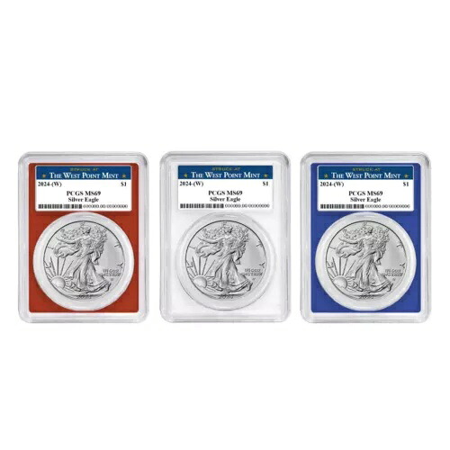 2024 (W) $1 アメリカン シルバー イーグル 3 個セット PCGS MS69 ウェスト ポイント ラベル レッド ホワイト...｜WORLD RESOURCE【KING店】