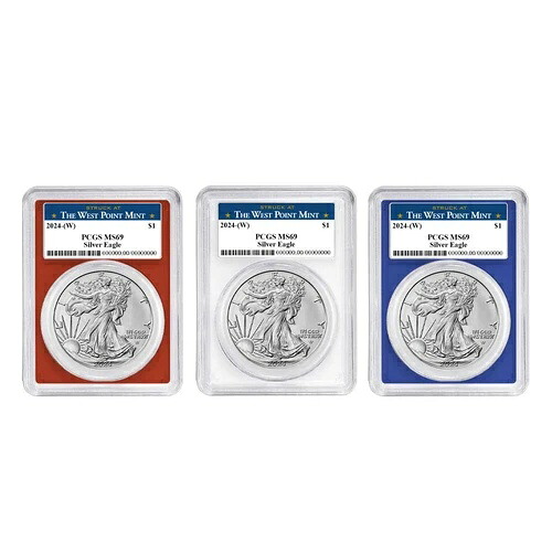 2024年 (W) 1ドル 1オンス アメリカンシルバーイーグル PCGS MS69 ウェストポイントラベル レッド ホワイト ブルー|WORLD RESOURCE【KING店】