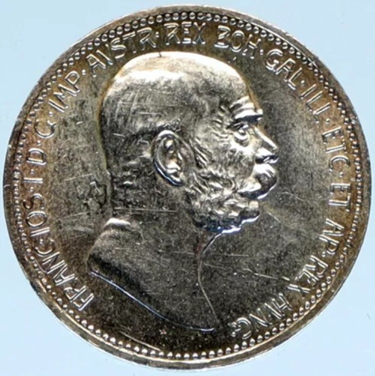 1908年オーストリア国王フランツ・ヨーゼフ1世の銀製アンティークコロナコイン i98473｜WORLD RESOURCE【KING店】