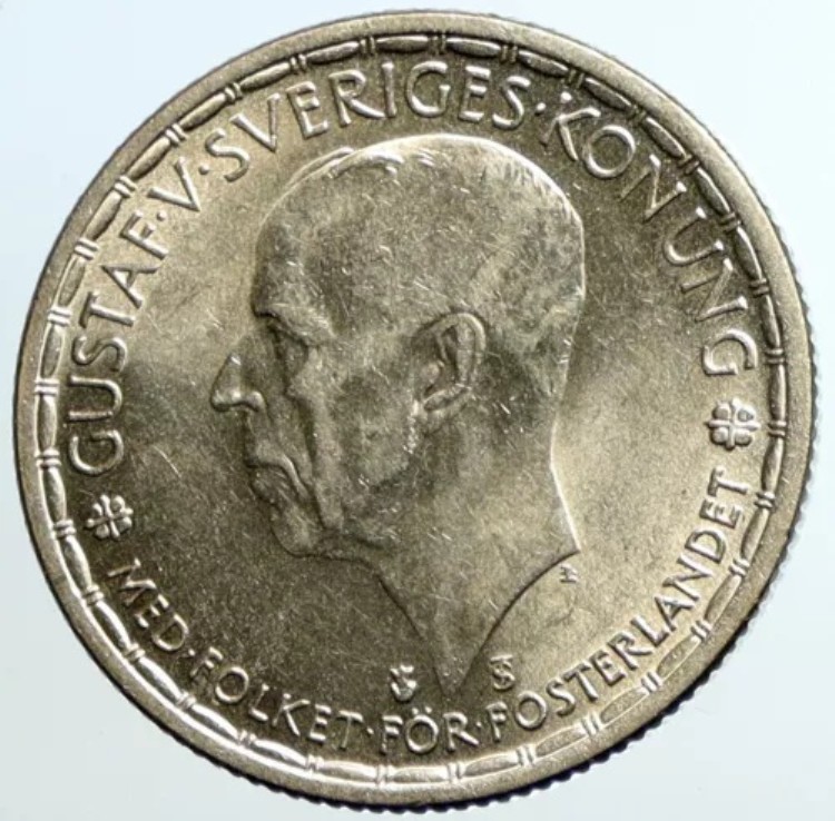 1949年 スウェーデン国王グスタフ5世 銀冠紋章 ヴィンテージ オールド 2クローナ貨幣 i101527｜WORLD RESOURCE【KING店】