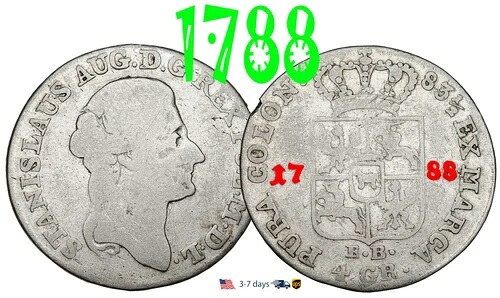 ポーランド 4 Grossus Groschen Groszy 1788 スタニスワフ アウグスト ポニャトフスキ シルバー #31421｜WORLD RESOURCE【KING店】 87,120円