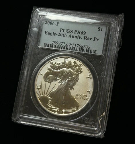 2006-P リバースプルーフ アメリカンシルバーイーグル PCGS PR69 20周年記念 .999 良質｜WORLD RESOURCE【KING店】