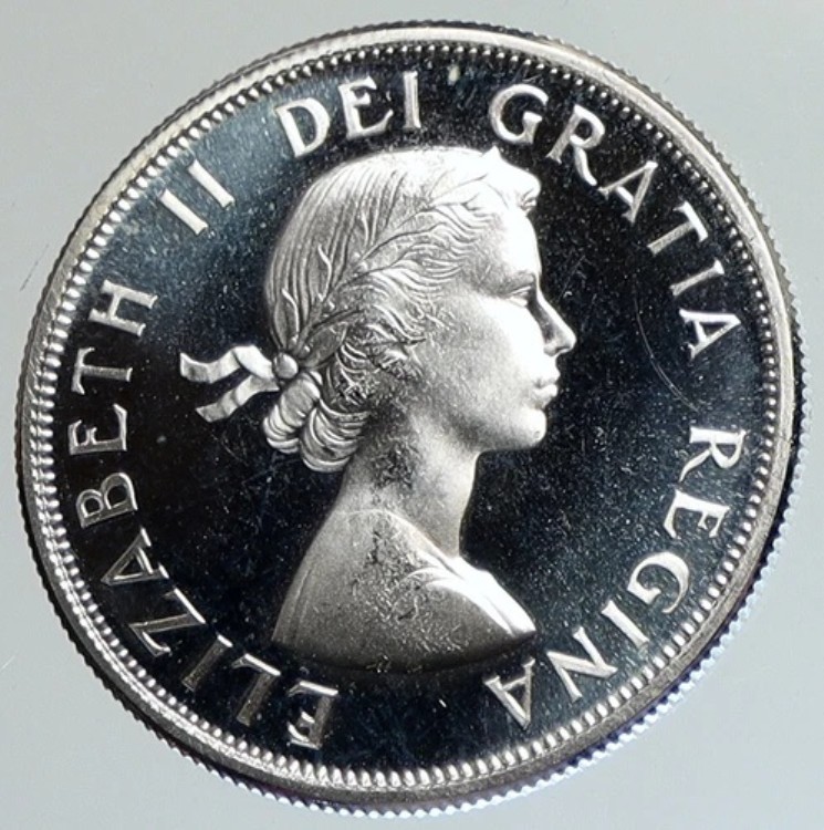 1964年 カナダ エリザベス2世 紋章 王冠 ヴィンテージ シルバー 50セントコイン i112393｜WORLD RESOURCE【KING店】