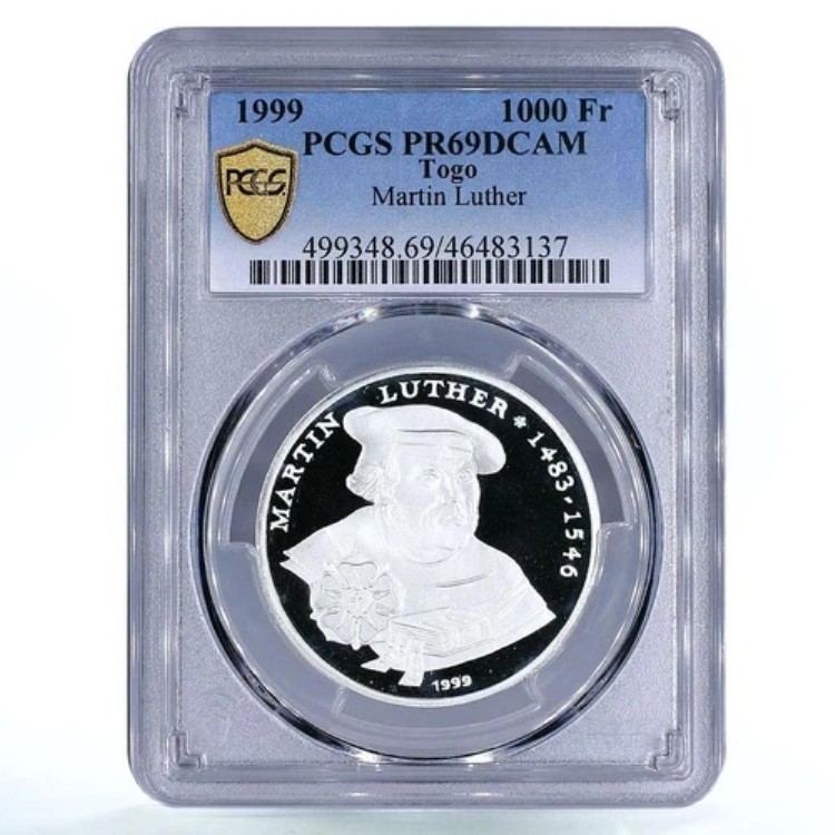 トーゴ 1000フラン 宗教改革 マルティン・ルター PR69 PCGS 銀貨 1999年｜WORLD RESOURCE【KING店】