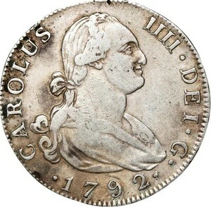???? 1792年 スペイン 4レアル カルロス4世 VF 詳細 マドリード造幣局 銀貨 クリーニング済み