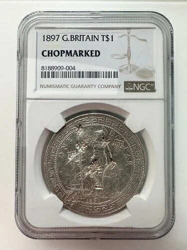 1897年 イギリス 銀貨 貿易ドル NGC 刻印入り 英国コイン 105,875円