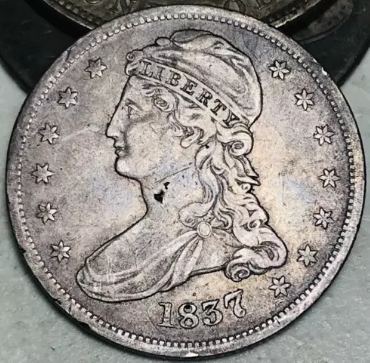 1837年 キャップドバスト ハーフダラー 50セント 未鑑定 リードエッジ 90% シルバー 米国コイン CC24415