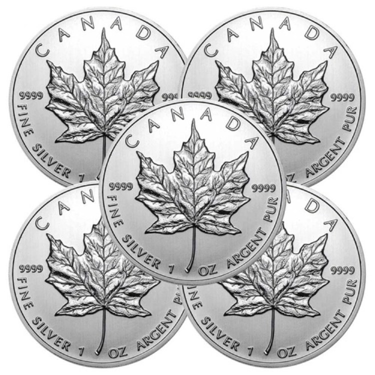 5枚セット - 2012年 5ドル 銀貨 カナダ メープルリーフ 1オンス BU｜WORLD RESOURCE【KING店】