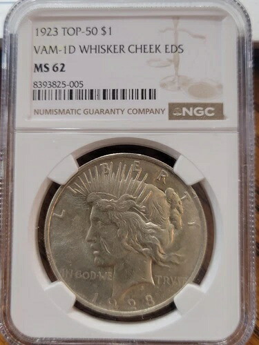 1923年 ピースダラー VAM 1-D「ウィスカーチーク」NGC MS62