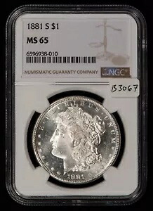 1881-S 1ドル モルガン銀貨 - PQ プルーフライク表面 - NGC MS 65 - SKU-B3067