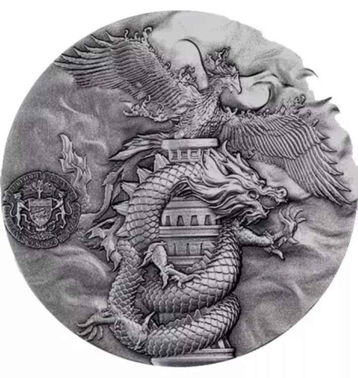2024年 ガボン ダブルドラゴン＆フェニックス 1.8オンス シルバー UHR アンティーク