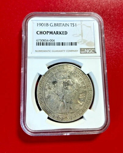 1901年英国銀貨貿易ドル NGC 純正刻印入り