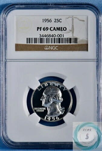 1956 年ワシントン クォーター NGC PF 69 カメオ - 黒、白、フロスティ! 105,875円