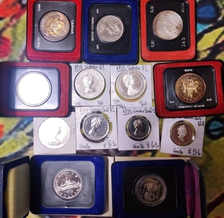 大型カナダドル銀貨とプルーフドル硬貨
