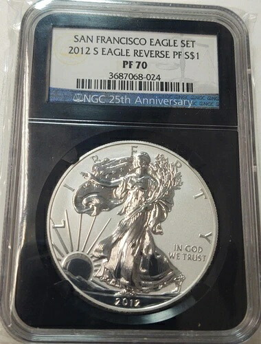 2012年 サウスアメリカン シルバーイーグル S$1 NGC リバースプルーフ PF70 ブラックコア #3687068-024