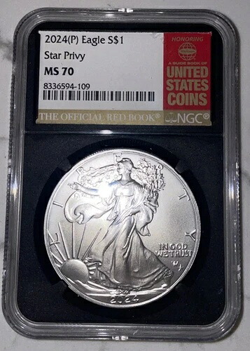 2024年 P $1 アメリカン シルバー イーグル スター プライヴィ！NGC MS70 限定レッドブックラベル??