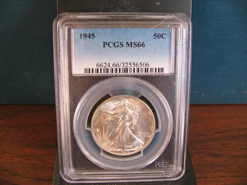 PCGS MS66 1945年 シルバー ウォーキング・リバティ 1/2ドル --- 見事な白の美しさ