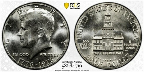 1976年 S 50C シルバー ケネディ ハーフダラー PCGS MS 66 DDO FS-101