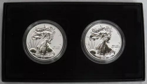 2021 W S アメリカン シルバー イーグル $1 デザイン セット リバース プルーフ 2 コイン セット OGP COA