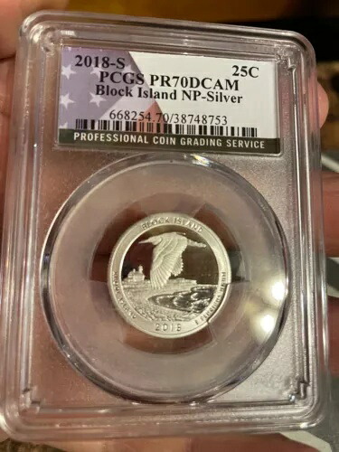 2018-S 25セント シルバー ブロック アイランド NP ATB クォーター PCGS PR-70DCAM フラッグラベル