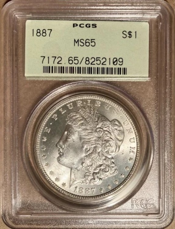1887年 PCGS MS65 モルガン銀貨 1ドル - オールドグリーンホルダー - OGH