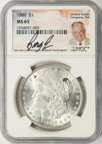 1886年 1ドル モルガン銀貨 NGC MS65 - 米国議会ゴールドウォーター署名