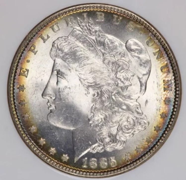 1885-P 1885年製 モルガン銀貨 NGC MS64 オールドホルダー 素晴らしいカラー J6