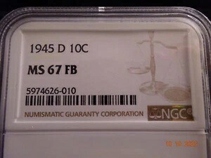 1945-D マーキュリーダイム、NGC MS67 FB