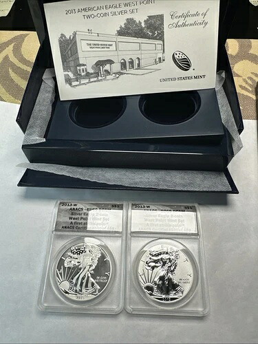 2013-W ポイントエンハンスド＆リバースプルーフ シルバーイーグルセット ANACS EU69 &RP69 ボックス/ COA