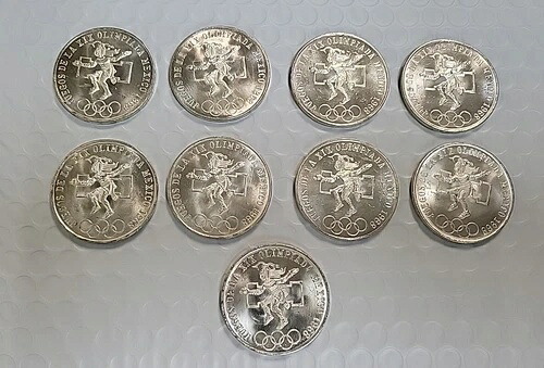 1968年メキシコオリンピック銀貨25ペソD19 9枚セット