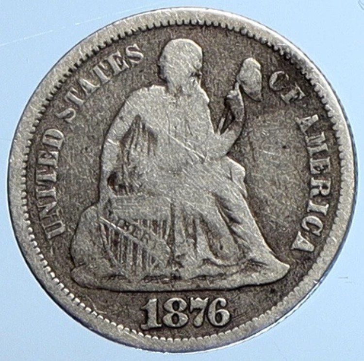 1876年 P アメリカ合衆国 シルバー 自由の女神像 ヴィンテージ アンティーク ダイムコイン i111018｜WORLD RESOURCE【KING店】
