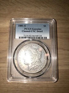 1881年-S モルガン銀貨 90%銀 本物、クリーニング済み