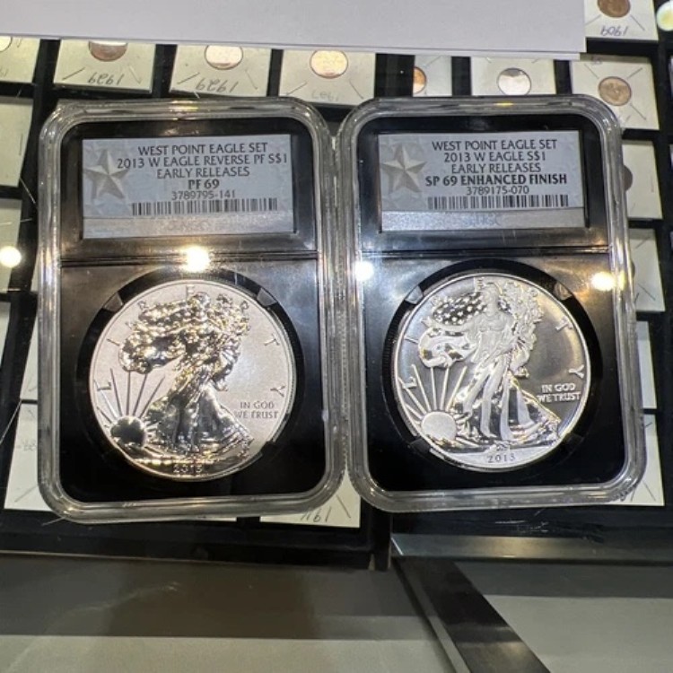2013 W リバース プルーフ シルバー イーグル NGC PF69 & エンハンスド SP69 2 コイン ウェストポイント セット 105,875円