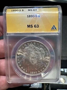 1890 S ANACS MS63 | モルガン・ダラー銀貨 - 1ドル米国コイン、裏面に若干の変色あり