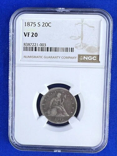1875 S 20C 着席自由の女神像 20セント銀貨 NGC VF20 流通コイン｜WORLD RESOURCE【KING店】