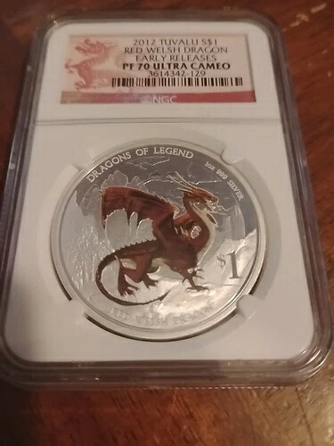 2012年 ツバル レッド ウェルシュ ドラゴン S$1 NGC PF70 シルバー 1オンス プルーフ 初期リリース ER|WORLD RESOURCE【KING店】