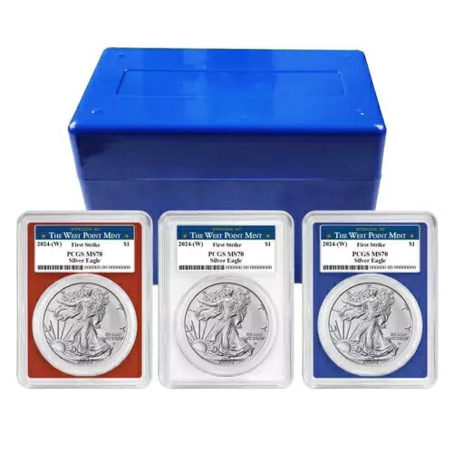 2024 (W) $1 アメリカン シルバー イーグル 3 枚セット PCGS MS70 FS ウェスト ポイント ラベル レッド W...