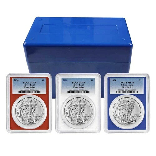 2024年 1ドル アメリカン シルバー イーグル 3点セット PCGS MS70 FS ブルーラベル レッド ホワイト ブルー