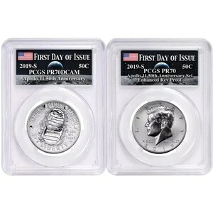 2019-S 50セント アポロ11号 50周年記念 ハーフドル 2枚セット PCGS PR70 FDOI アポロラベル｜WORLD RESOURCE【KING店】