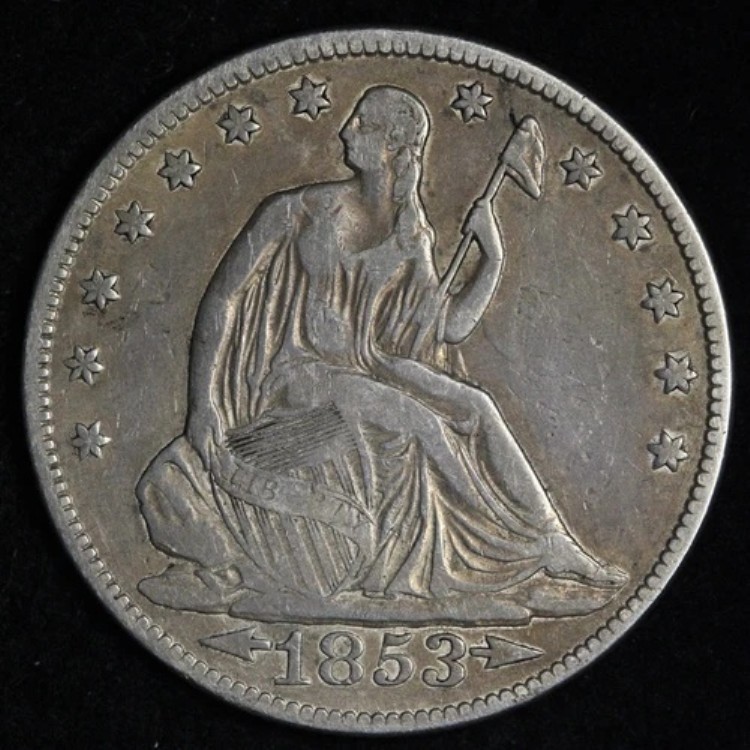 1853年 アローズ&レイズ シーテッド リバティ シルバー ハーフドル VF/XF E274 YZLK|WORLD RESOURCE【KING店】