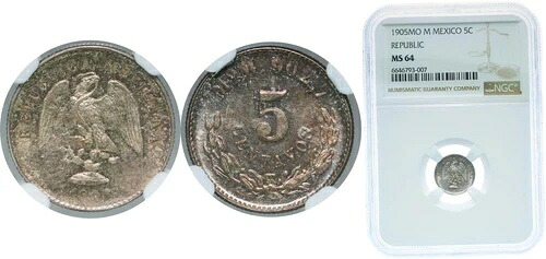 メキシコ 1905年 Mo M 5センターボ 銀 903 NGC MS 64｜WORLD RESOURCE【KING店】 106,480円
