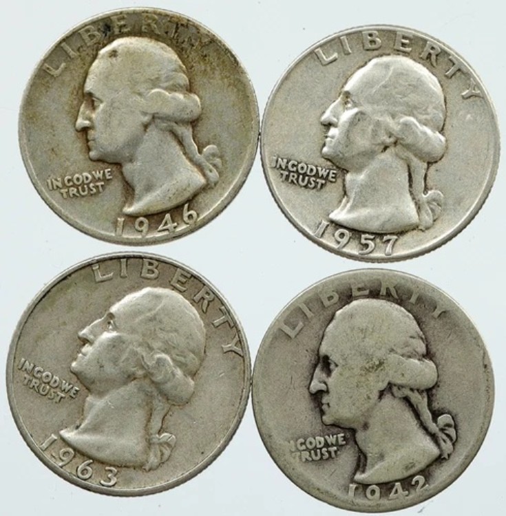 アメリカ合衆国大統領ワシントン記念銀貨 25セント硬貨 4枚セット i116170｜WORLD RESOURCE【KING店】