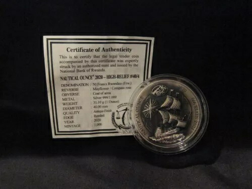 2020年ルワンダ海里オンスシリーズ メイフラワー銀貨アンティーク。カプセル入りHRコイン COA｜WORLD RESOURCE【KING店】