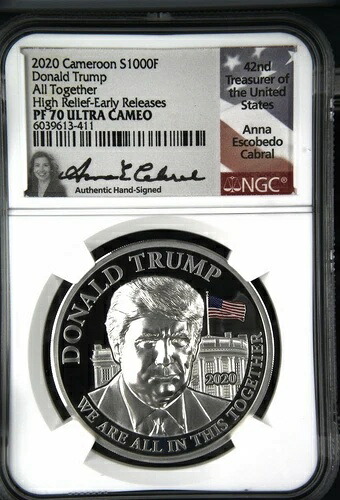 2020年-カメルーン1000F-シルバードナルド・トランプ-NGC-ハイレリーフ-ER-PF70UC｜WORLD RESOURCE【KING店】