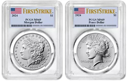 2024年 1ドル モルガン＆ピース銀貨セット PCGS MS69 ファーストストライク フラッグラベル｜WORLD RESOURCE【KING店】